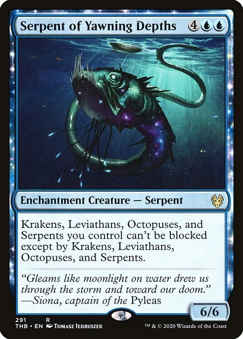Serpent of Yawning Depths, carta Magic di tipo Enchantment Creature — Serpent illustrata da Tomasz Jedruszek