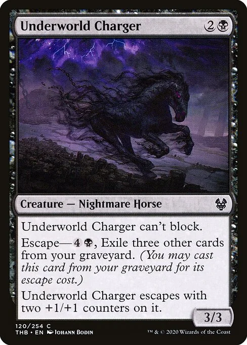Underworld Charger, carta Magic di tipo Creature — Nightmare Horse illustrata da Johann Bodin