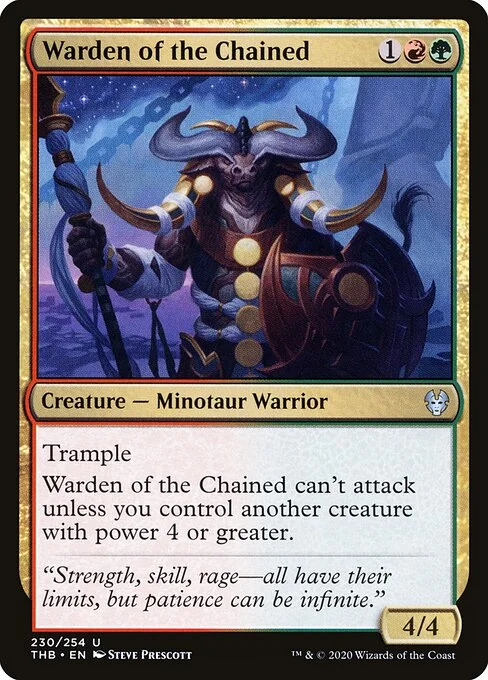 Warden of the Chained, carta Magic di tipo Creature — Minotaur Warrior illustrata da Steve Prescott