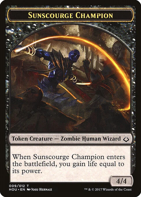 Sunscourge Champion, carta Magic di tipo Token Creature — Zombie Human Wizard illustrata da Josu Hernaiz