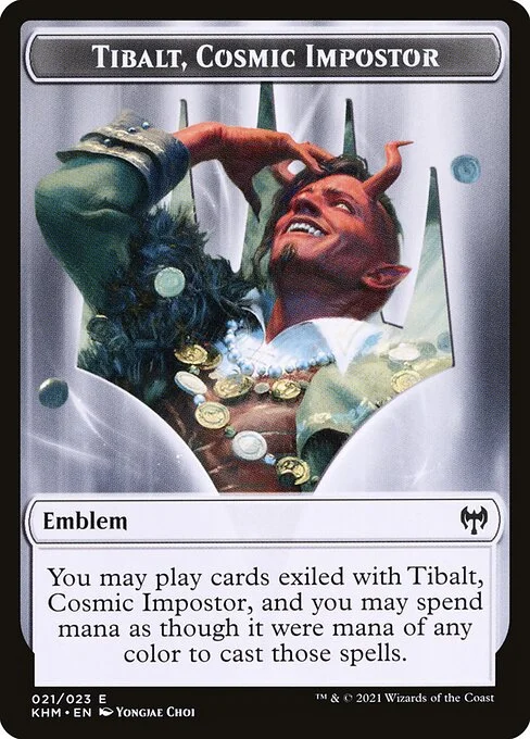 Tibalt, Cosmic Impostor Emblem, carta Magic di tipo Emblem illustrata da Yongjae Choi