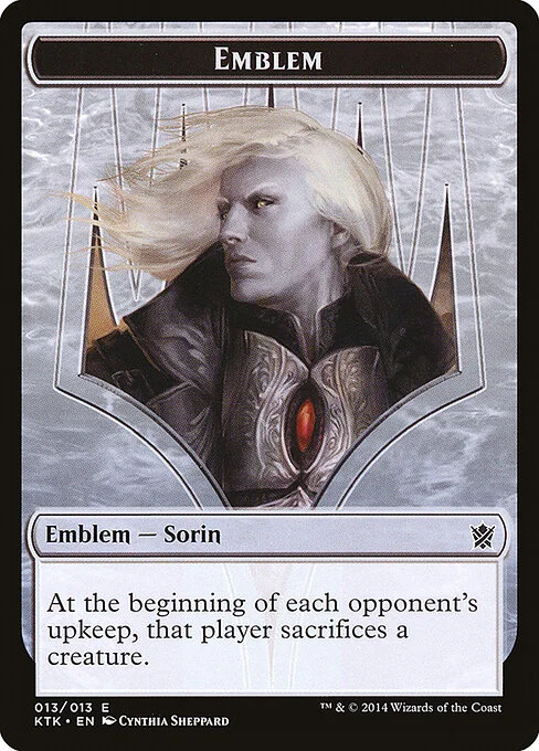 Sorin, Solemn Visitor Emblem, carta Magic di tipo Emblem — Sorin illustrata da Cynthia Sheppard