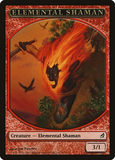 Elemental Shaman, carta Magic di tipo Token Creature — Elemental Shaman illustrata da Jim Pavelec
