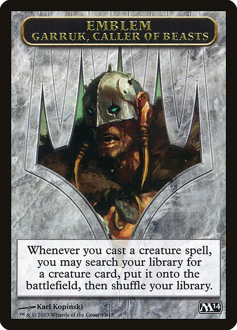 Garruk, Caller of Beasts Emblem, carta Magic di tipo Emblem — Garruk illustrata da Karl Kopinski