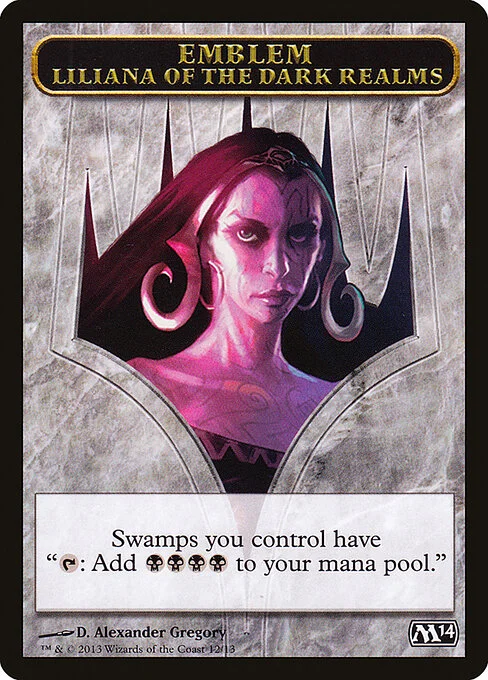 Liliana of the Dark Realms Emblem, carta Magic di tipo Emblem — Liliana illustrata da D. Alexander Gregory
