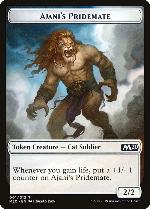 Ajani's Pridemate, carta Magic di tipo Token Creature — Cat Soldier illustrata da Howard Lyon
