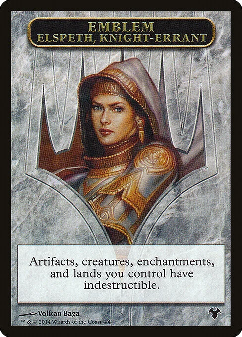Elspeth, Knight-Errant Emblem, carta Magic di tipo Emblem — Elspeth illustrata da Volkan Baǵa