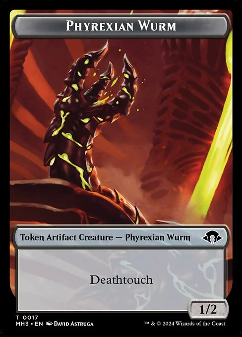 Phyrexian Wurm, carta Magic di tipo Token Artifact Creature — Phyrexian Wurm illustrata da David Astruga