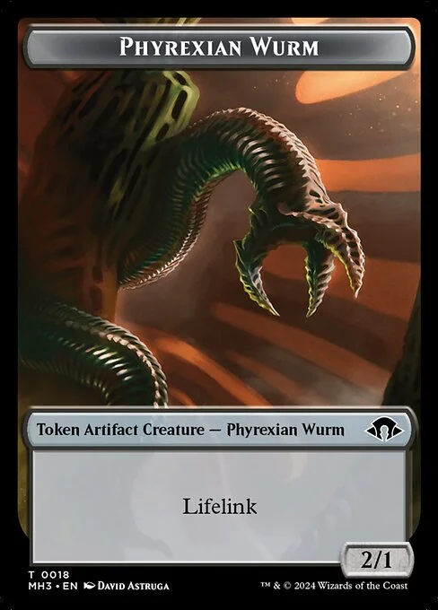 Phyrexian Wurm, carta Magic di tipo Token Artifact Creature — Phyrexian Wurm illustrata da David Astruga