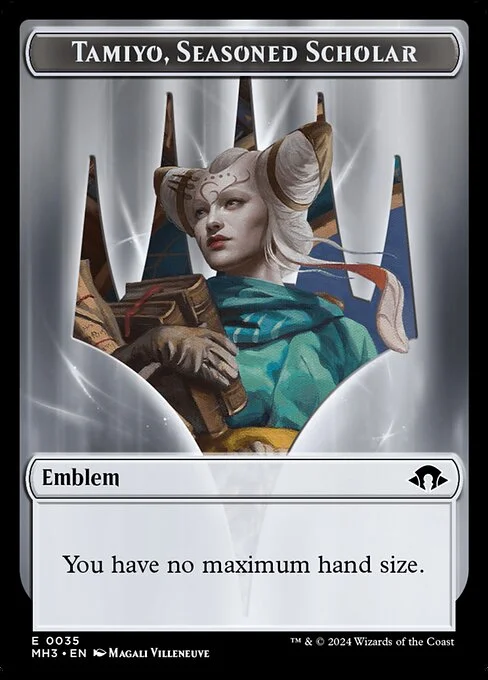 Tamiyo, Seasoned Scholar Emblem, carta Magic di tipo Emblem illustrata da Magali Villeneuve