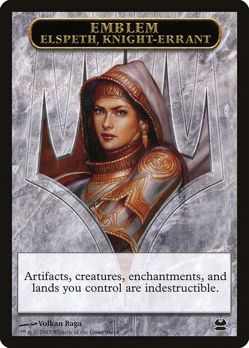 Elspeth, Knight-Errant Emblem, carta Magic di tipo Emblem — Elspeth illustrata da Volkan Baǵa