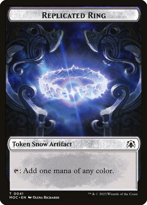 Replicated Ring, carta Magic di tipo Token Snow Artifact illustrata da Olena Richards
