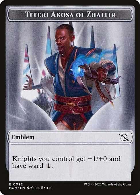 Teferi Akosa of Zhalfir Emblem, carta Magic di tipo Emblem illustrata da Chris Rallis