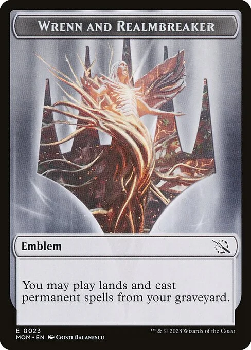 Wrenn and Realmbreaker Emblem, carta Magic di tipo Emblem illustrata da Cristi Balanescu