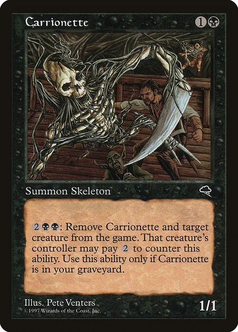 Carrionette, carta Magic di tipo Creature — Skeleton illustrata da Pete Venters
