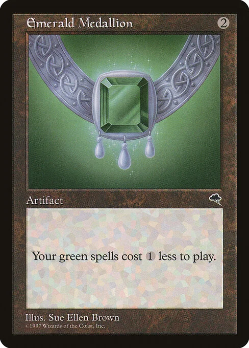 Emerald Medallion, carta Magic di tipo Artifact illustrata da Sue Ellen Brown