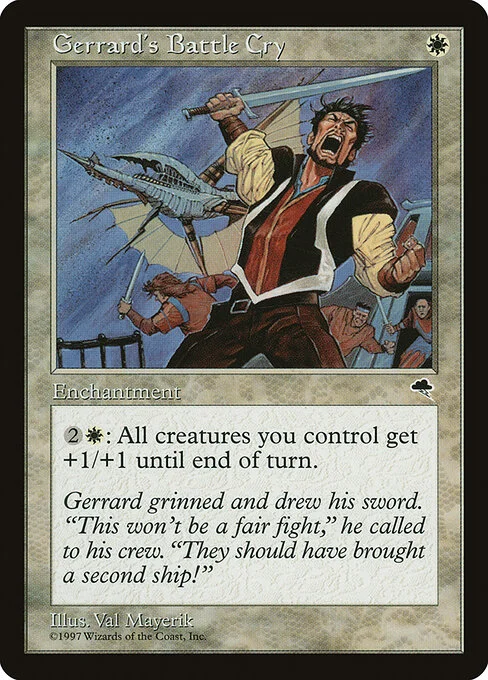 Gerrard's Battle Cry, carta Magic di tipo Enchantment illustrata da Val Mayerik