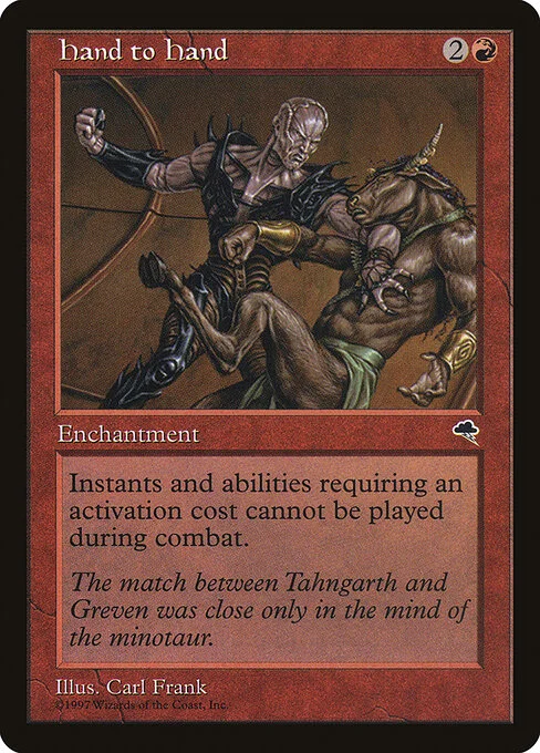 Hand to Hand, carta Magic di tipo Enchantment illustrata da Carl Frank