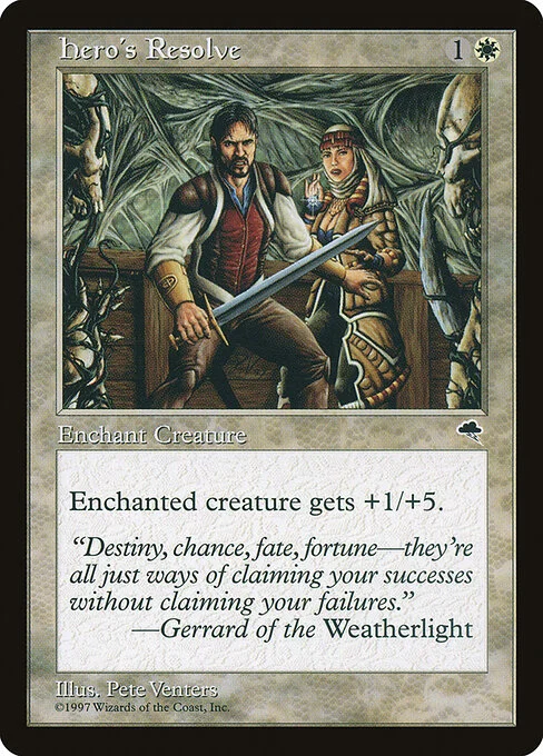 Hero's Resolve, carta Magic di tipo Enchantment — Aura illustrata da Pete Venters