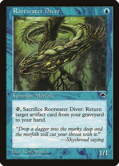 Rootwater Diver, carta Magic di tipo Creature — Merfolk illustrata da Ron Spencer