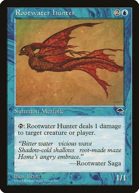 Rootwater Hunter, carta Magic di tipo Creature — Merfolk illustrata da Brom