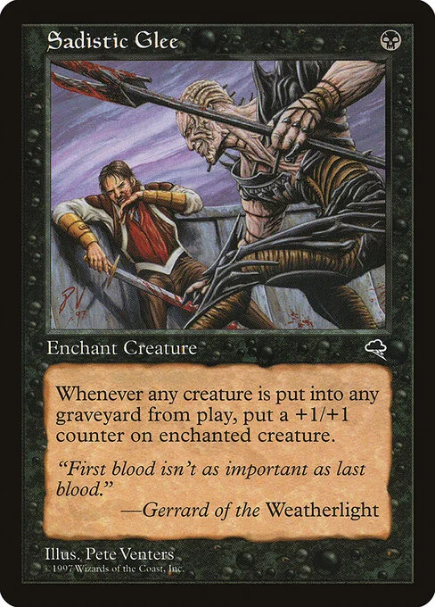 Sadistic Glee, carta Magic di tipo Enchantment — Aura illustrata da Pete Venters