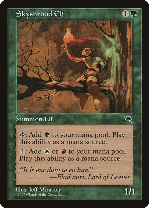 Skyshroud Elf, carta Magic di tipo Creature — Elf Druid illustrata da Jeff Miracola
