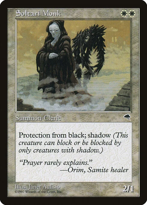 Soltari Monk, carta Magic di tipo Creature — Soltari Monk Cleric illustrata da Janet Aulisio