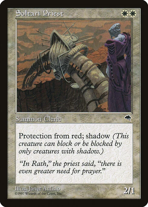 Soltari Priest, carta Magic di tipo Creature — Soltari Cleric illustrata da Janet Aulisio
