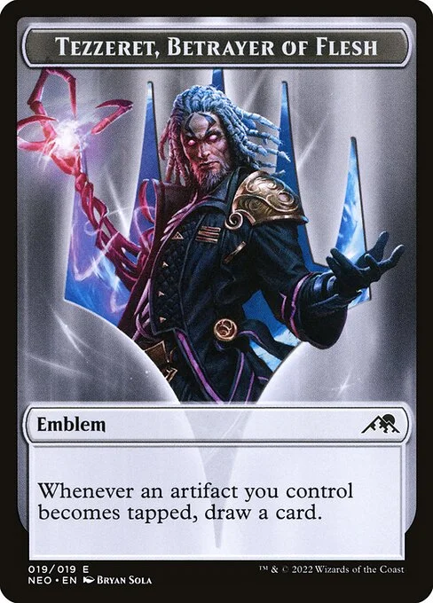 Tezzeret, Betrayer of Flesh Emblem, carta Magic di tipo Emblem illustrata da Bryan Sola
