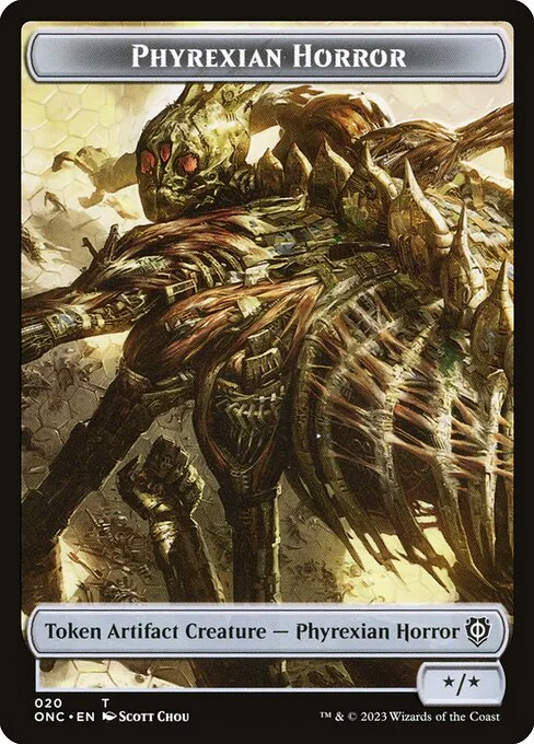 Phyrexian Horror, carta Magic di tipo Token Artifact Creature — Phyrexian Horror illustrata da Scott Chou