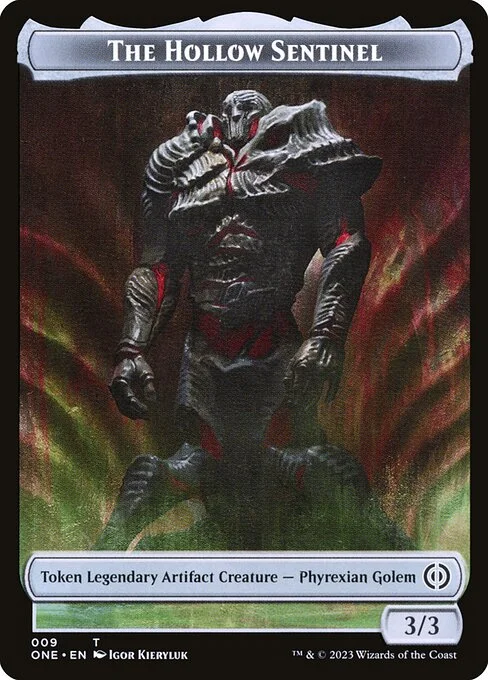 The Hollow Sentinel, carta Magic di tipo Token Legendary Artifact Creature — Phyrexian Golem illustrata da Igor Kieryluk