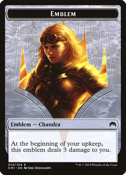 Chandra, Roaring Flame Emblem, carta Magic di tipo Emblem — Chandra illustrata da Eric Deschamps