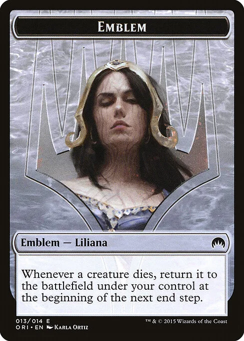 Liliana, Defiant Necromancer Emblem, carta Magic di tipo Emblem — Liliana illustrata da Karla Ortiz