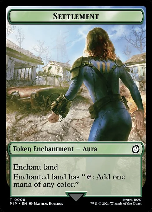 Settlement, carta Magic di tipo Token Enchantment — Aura illustrata da Mathias Kollros