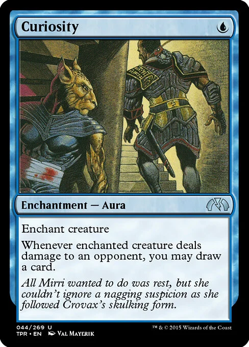 Curiosity, carta Magic di tipo Enchantment — Aura illustrata da Val Mayerik