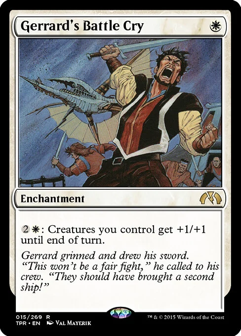 Gerrard's Battle Cry, carta Magic di tipo Enchantment illustrata da Val Mayerik