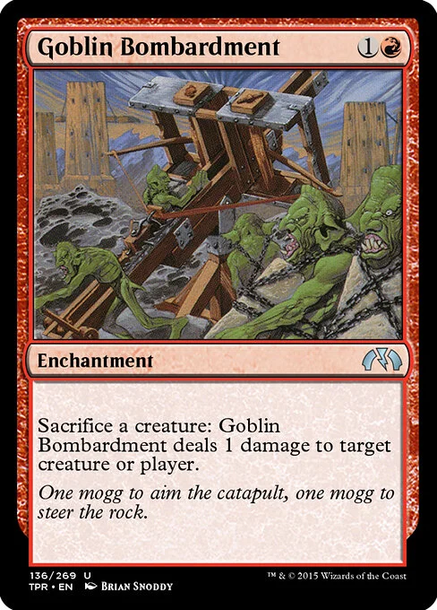 Goblin Bombardment, carta Magic di tipo Enchantment illustrata da Brian Snõddy