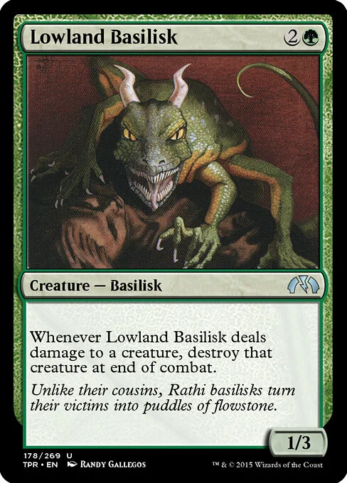 Lowland Basilisk, carta Magic di tipo Creature — Basilisk illustrata da Randy Gallegos