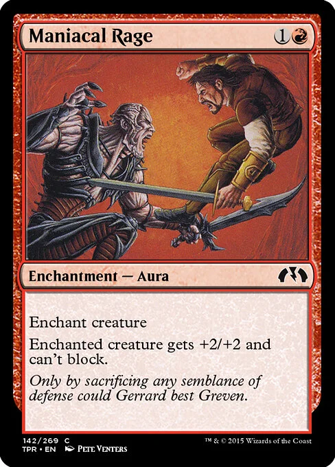 Maniacal Rage, carta Magic di tipo Enchantment — Aura illustrata da Pete Venters