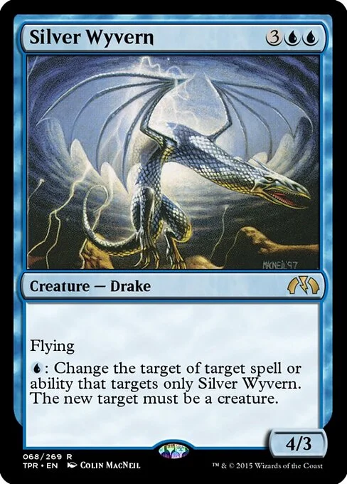 Silver Wyvern, carta Magic di tipo Creature — Drake illustrata da Colin MacNeil