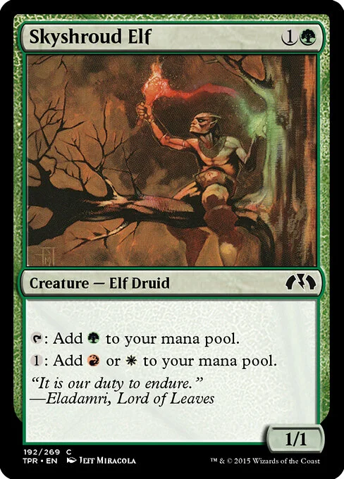 Skyshroud Elf, carta Magic di tipo Creature — Elf Druid illustrata da Jeff Miracola