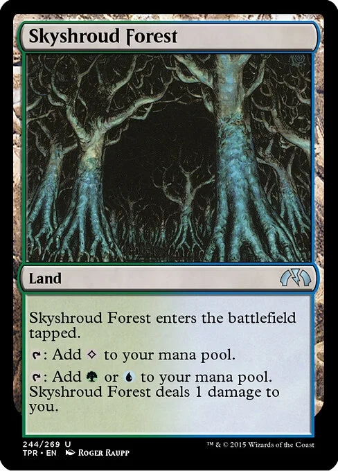 Skyshroud Forest, carta Magic di tipo Land illustrata da Roger Raupp