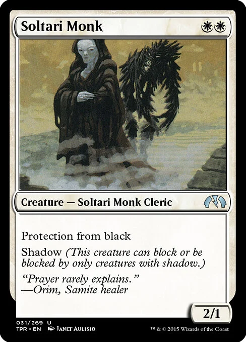 Soltari Monk, carta Magic di tipo Creature — Soltari Monk Cleric illustrata da Janet Aulisio
