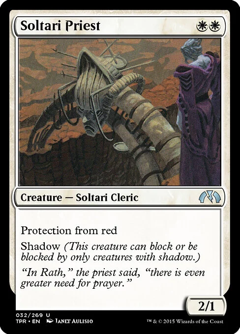 Soltari Priest, carta Magic di tipo Creature — Soltari Cleric illustrata da Janet Aulisio