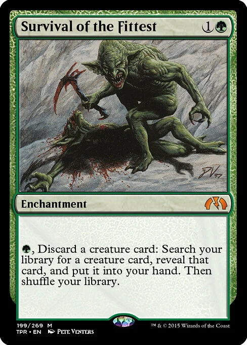 Survival of the Fittest, carta Magic di tipo Enchantment illustrata da Pete Venters