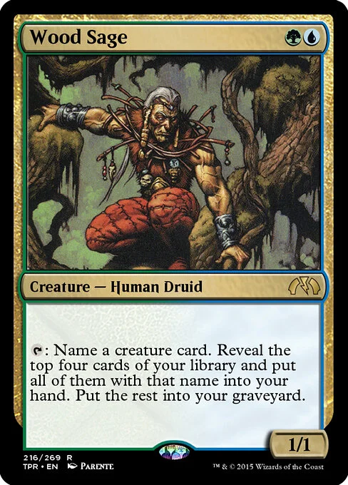 Wood Sage, carta Magic di tipo Creature — Human Druid illustrata da Paolo Parente