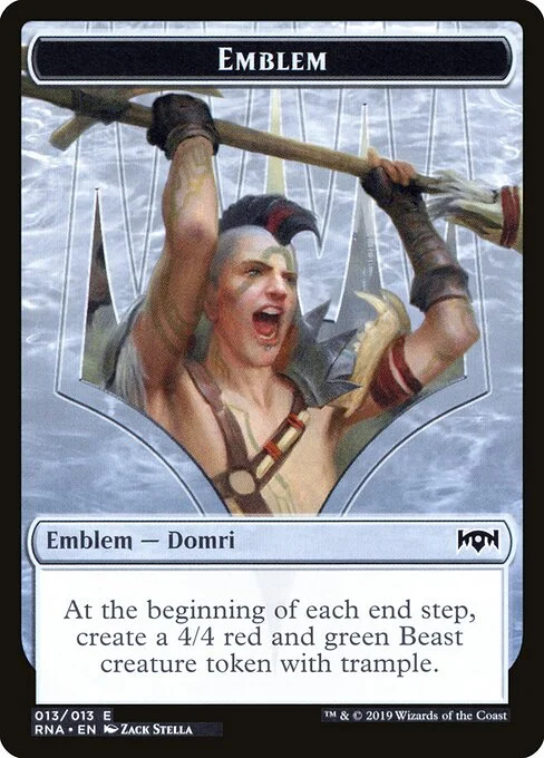 Domri, Chaos Bringer Emblem, carta Magic di tipo Emblem — Domri illustrata da Zack Stella