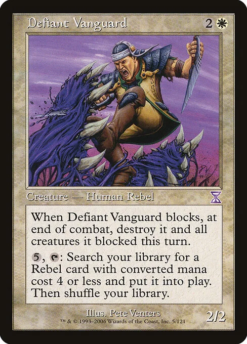 Defiant Vanguard, carta Magic di tipo Creature — Human Rebel illustrata da Pete Venters