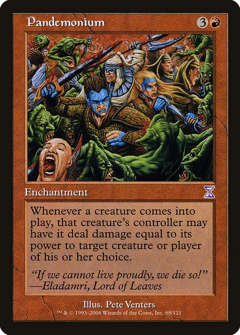 Pandemonium, carta Magic di tipo Enchantment illustrata da Pete Venters